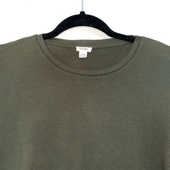 Garage Olive Green Cropped Long Sleeve Crew Neck Basic Top Medium Women’s - Picture 2 of 11